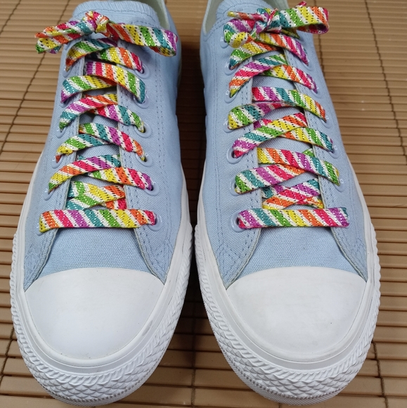 Converse All Star baby blue candy-striped rainbow fashion sneakers. Unisex men's